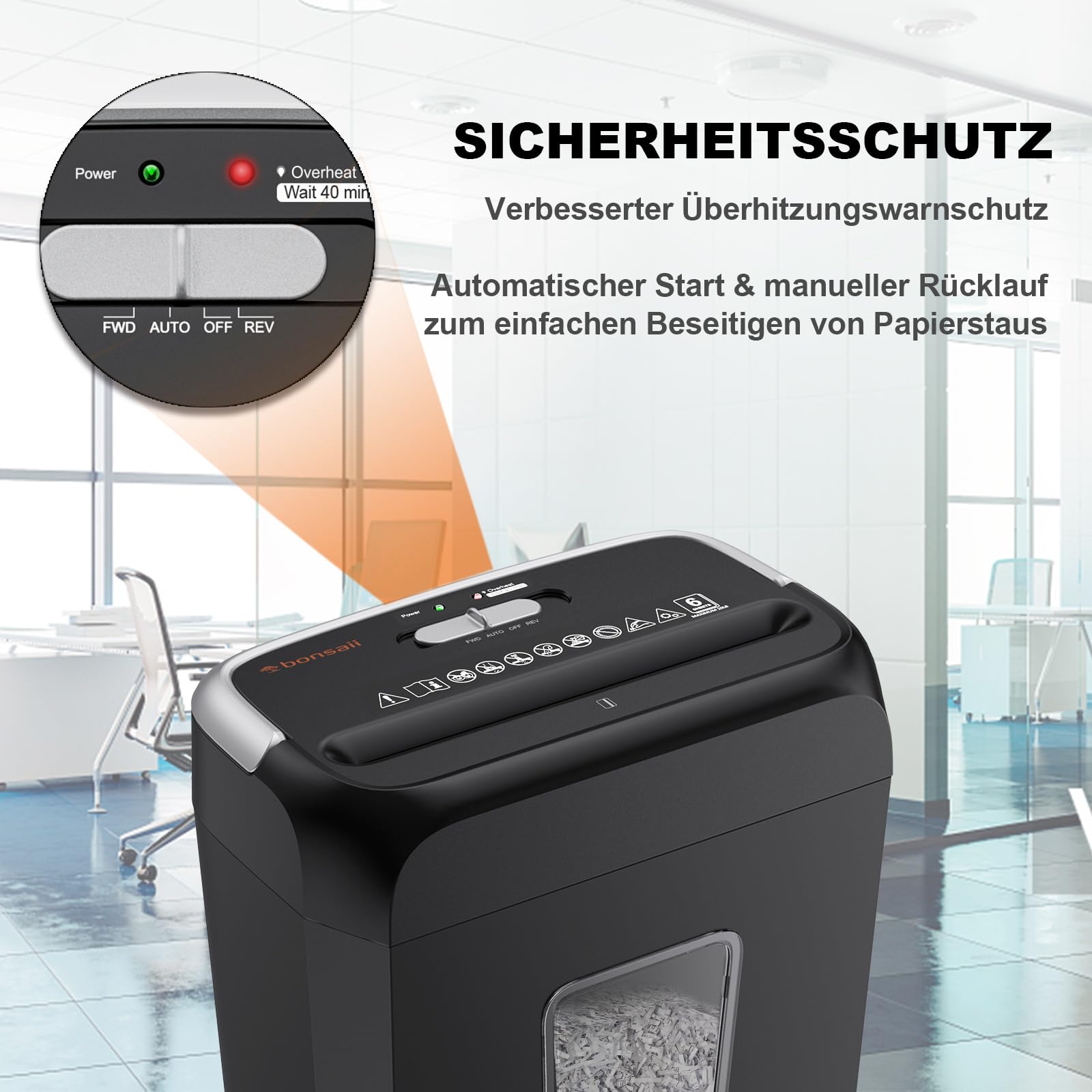 Bonsaii Aktenvernichter P-4, Papierschredder 6 Blätter, Kreditkarten & Büroklammern, 13-Liter Papierkorb C237-B