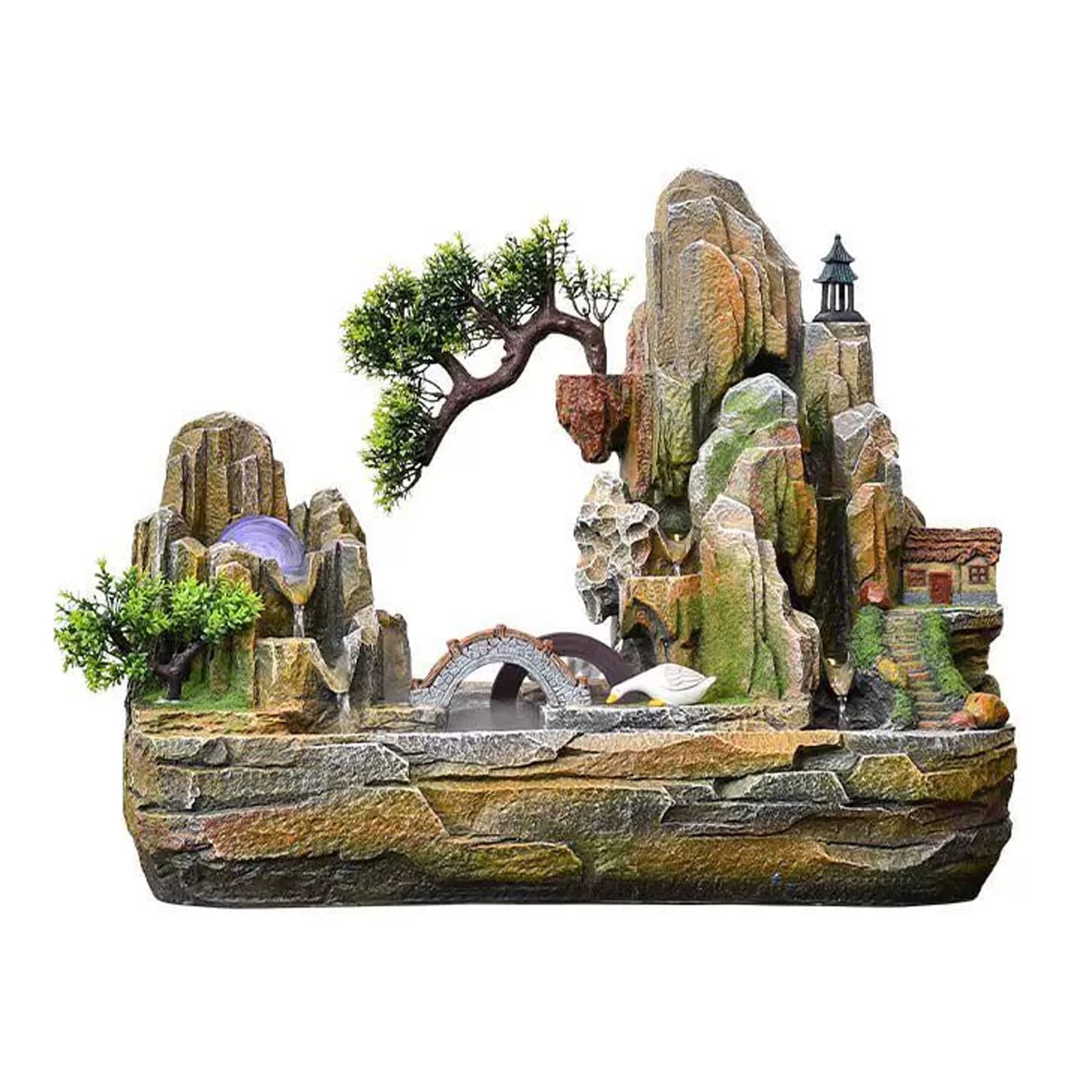 Easy Install Indoor Fountain Tabletop Waterfall Rockery Fake Trees Relaxation Water Feature for Home and Office Spaces Decor(Large)