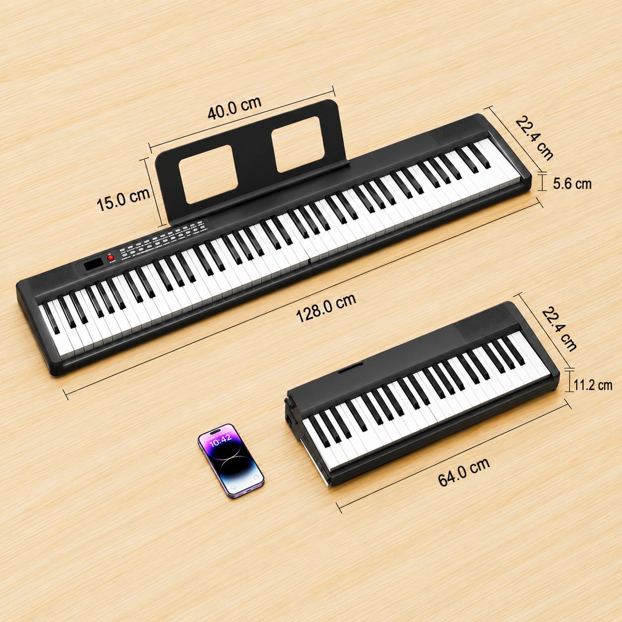Elektronische 88 Tasten Keyboard Piano, Bluetooth Klappbare Digitale Klavier,Mit Netzadapter, Pedal, Notenständer, Aufkleber, Tragetasche, Geschenk für Anfänger