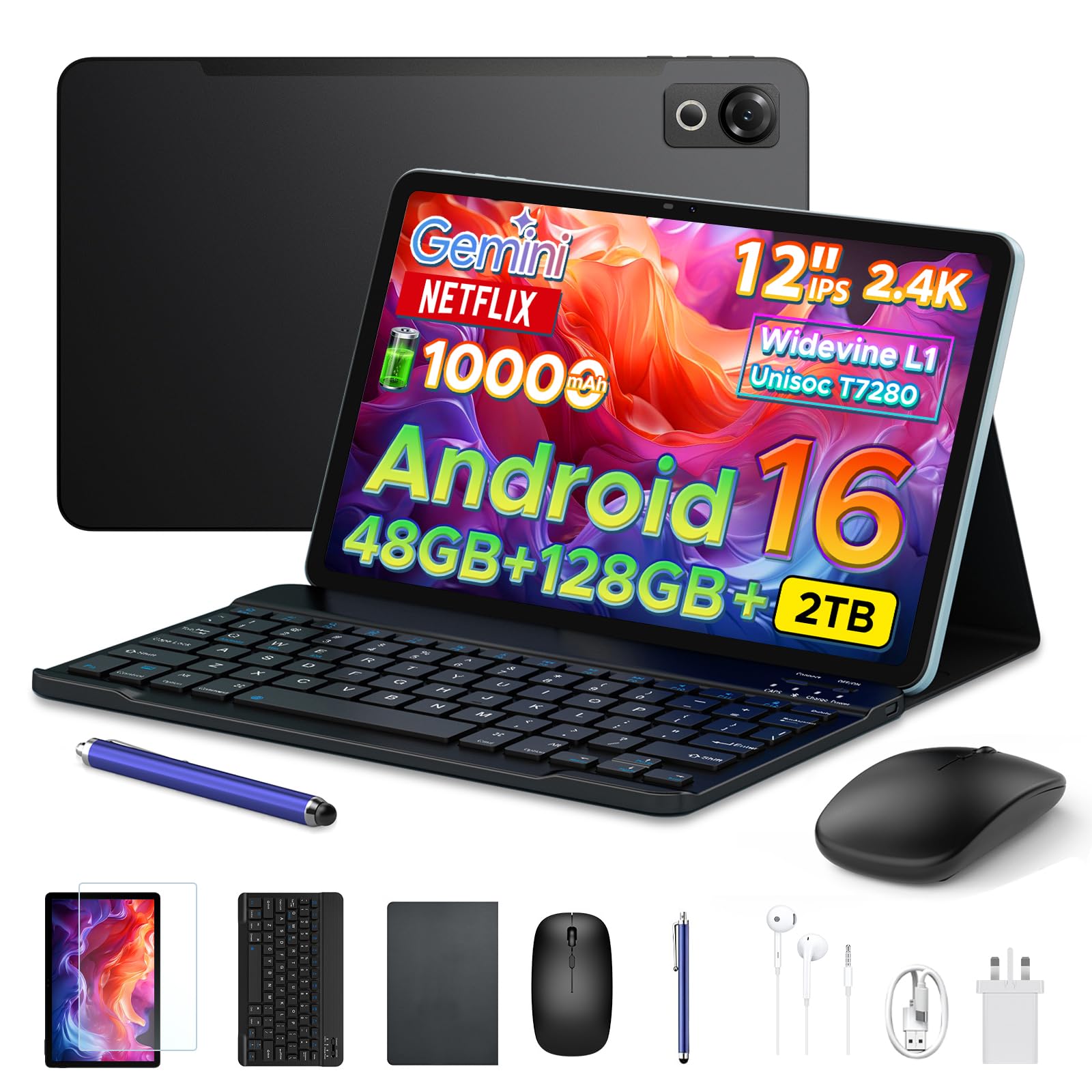 P12 Android 16 Tablets, 120Hz 2.4K 12 Inch Tablet with Gemini AI
