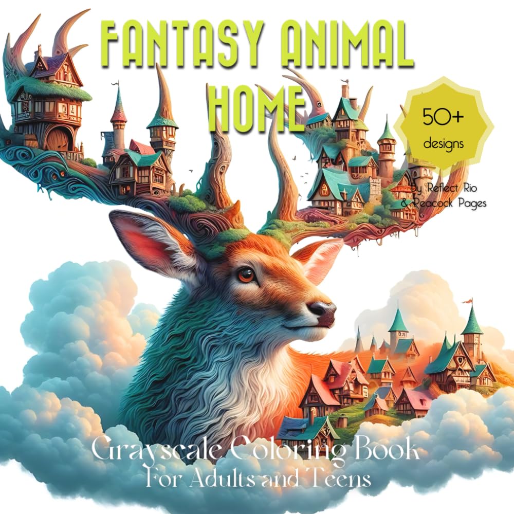 Fantasy Animal Home Grayscale Coloring Book: With whimsical houses, cities and unique architectures - Suitable for Teens and Adults for Relaxation and Stress Relief