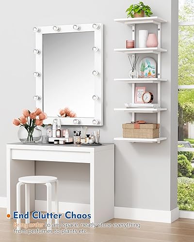 Miniatura 7 de Estantería de pared blanca de 5 niveles para exhibición de zapatos, estantería de pared con falta para dormitorio, estantes flotantes verticales