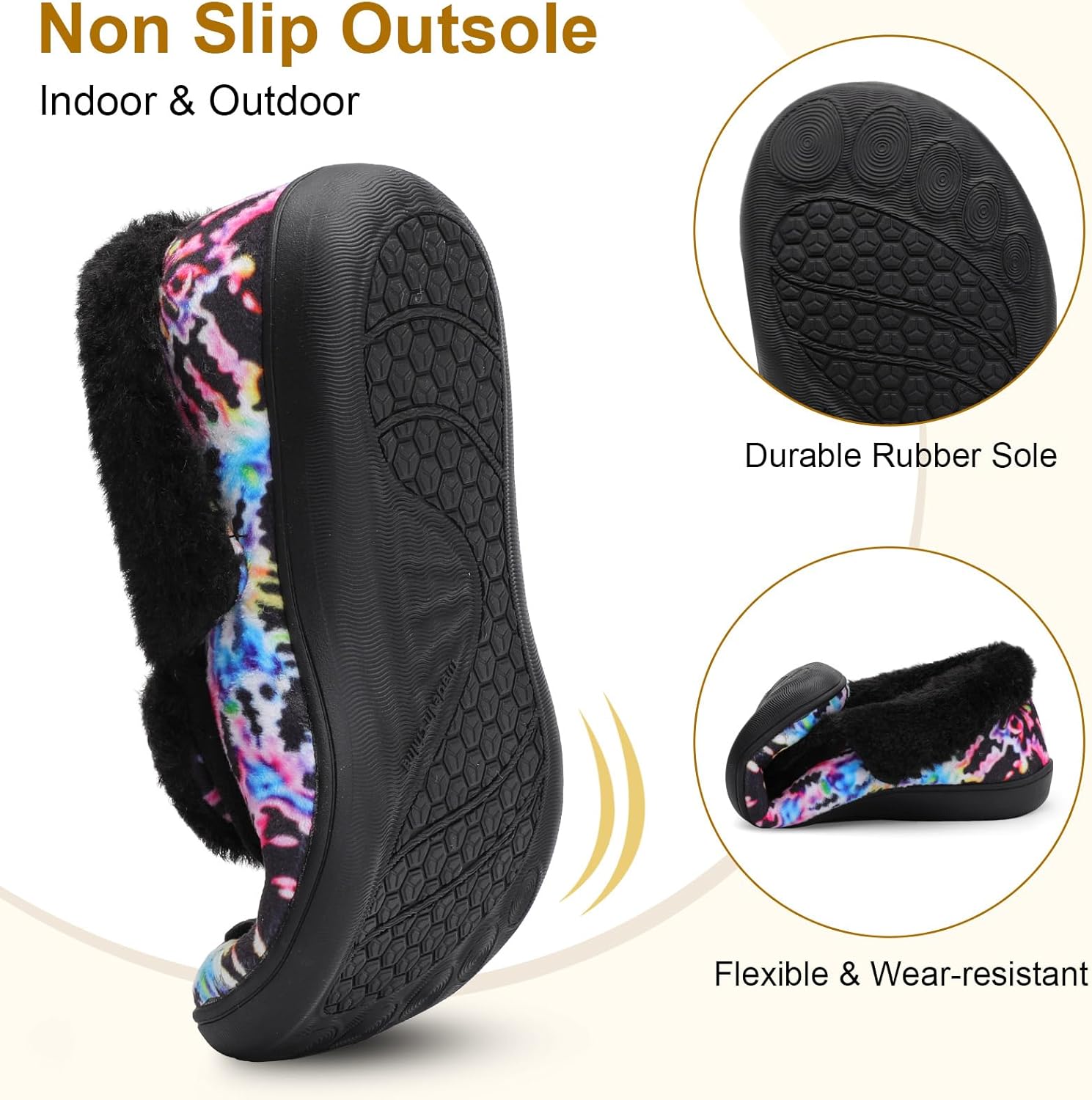 BARERUN Womens Slippers Fuzzy Collar Slipper Boots for Women Wide Toe House Shoes Moccasin Camping Travel Slippers with Hard Rubber Sole Indoor/Outdoor - Image 6