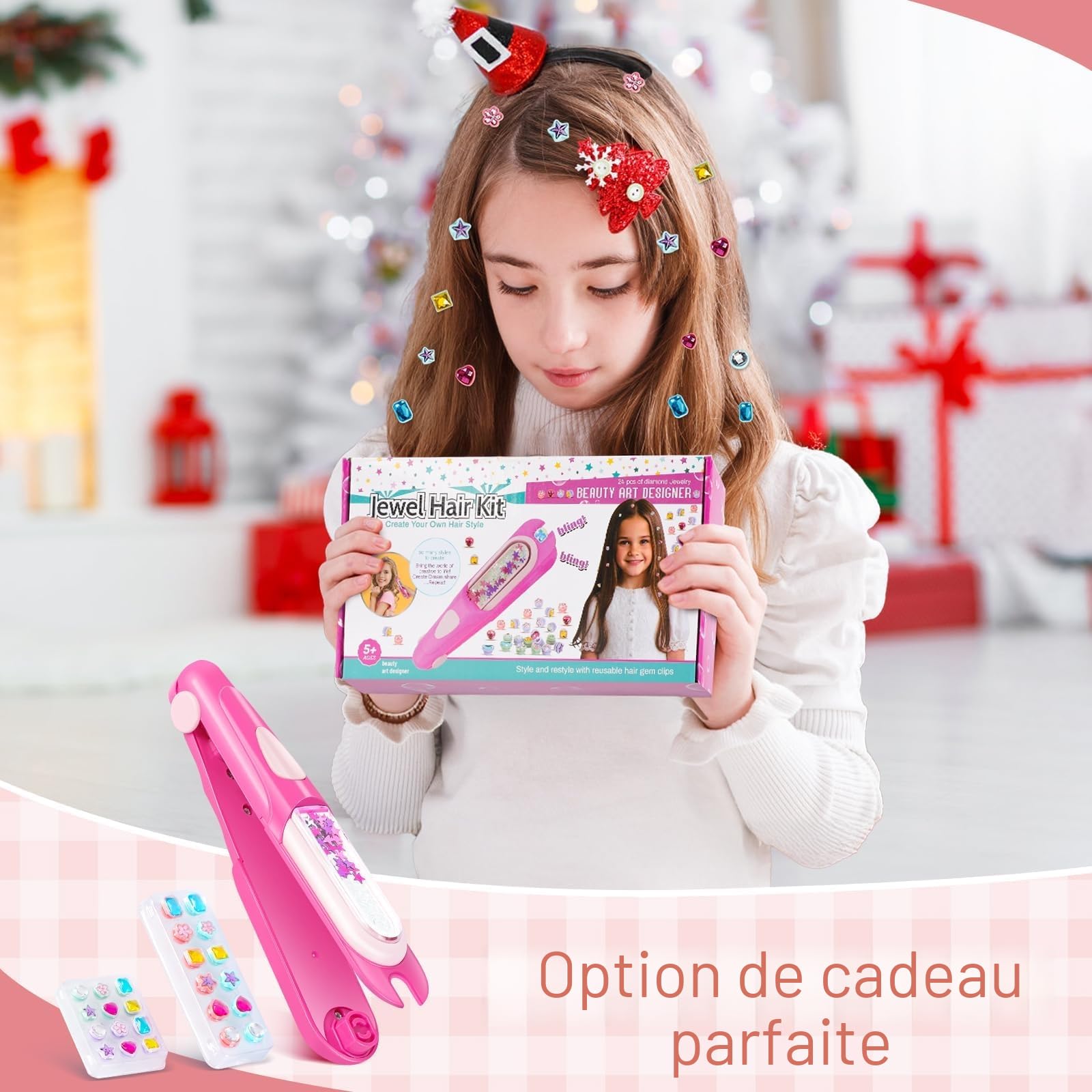 Cadeau Fille 5 6 7 8 9 10 Ans, Kit Gemmes Cheveux Jeux Fille 4-10 Ans Femelle, Travaux Créatifs pour Enfants, Cadeau Anniversaire Fille 11 12 Ans
