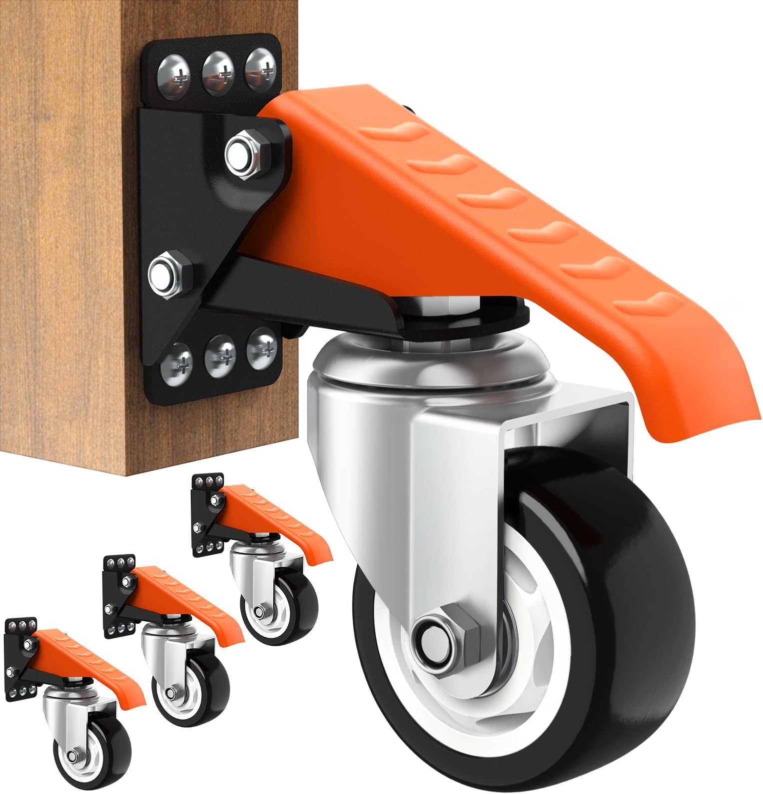 Ronlap Workbench Casters Kit 880 Lbs Capacity, 3" Extra Heavy Duty Retractable Casters 4 Pack, Side Mounted Adjustable Table Stepdown Casters