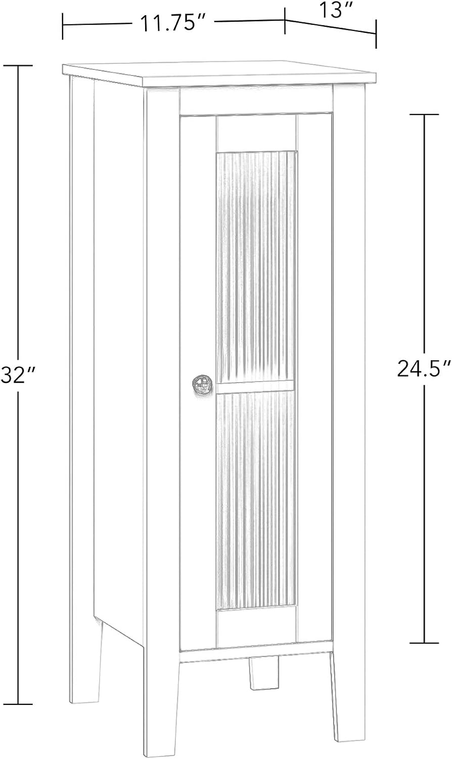 RiverRidge Prescott Slim Single Door Bathroom Storage Cabinet with Reeded Glass Door, Soft-Close Hinges & Adjustable Shelf - Bathroom Floor Cabinet