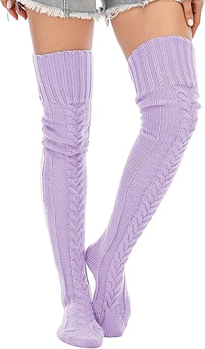 Miniatura 2 de SherryDC Calcetines altos hasta el muslo de punto trenzado para mujer, calcetines de invierno extra largos sobre la rodilla calentadores de piernas