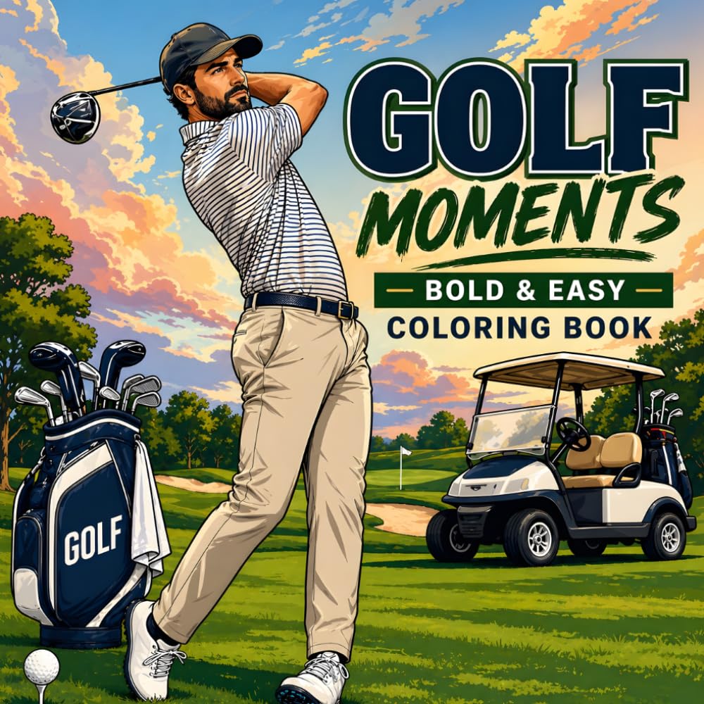 Golf Moments Coloring Book: Bold and Easy, Simple and Big Designs for Adults and Teens, Featuring Featuring Golf Scenes, Equipment, Courses, Balls and More