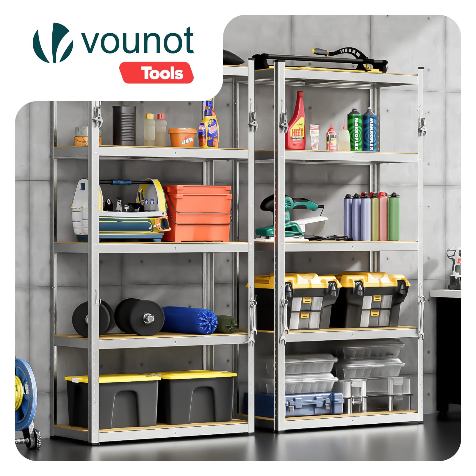 VOUNOT 2 x Estantería Metálica Reforzada 180x90x40 cm, Estante Almacenamiento de 5 Niveles, Estantería Cargas Pesadas, Montaje sin Herramientas, Carga de 1250 kg, para Garaje, Bodega, Trastero