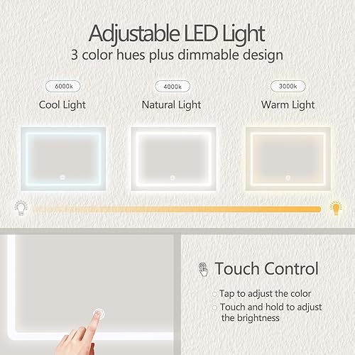 Miniatura 7 de Escritorio de tocador con espejo iluminado LED, mesa de maquillaje grande con taburete y mesita de noche móvil, 6 compartimentos abiertos, tocador