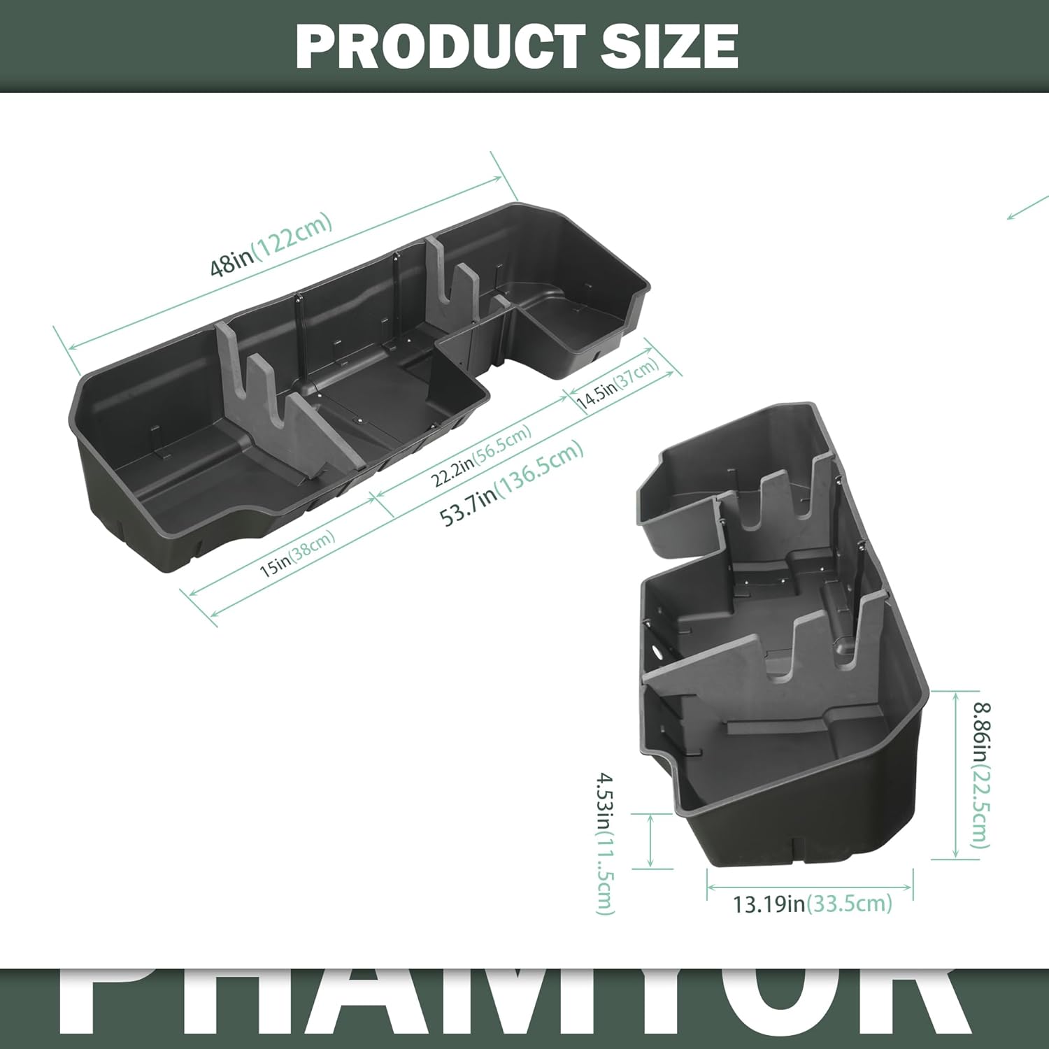 Rear Under Seat Storage Box Compatible with 2019-2024 Chevy Silverado 1500 & GMC Sierra 1500, 2020-2024 2500HD 3500HD Double Cab & Crew Cab, Extra Storage Organizer, ABS Material, Black