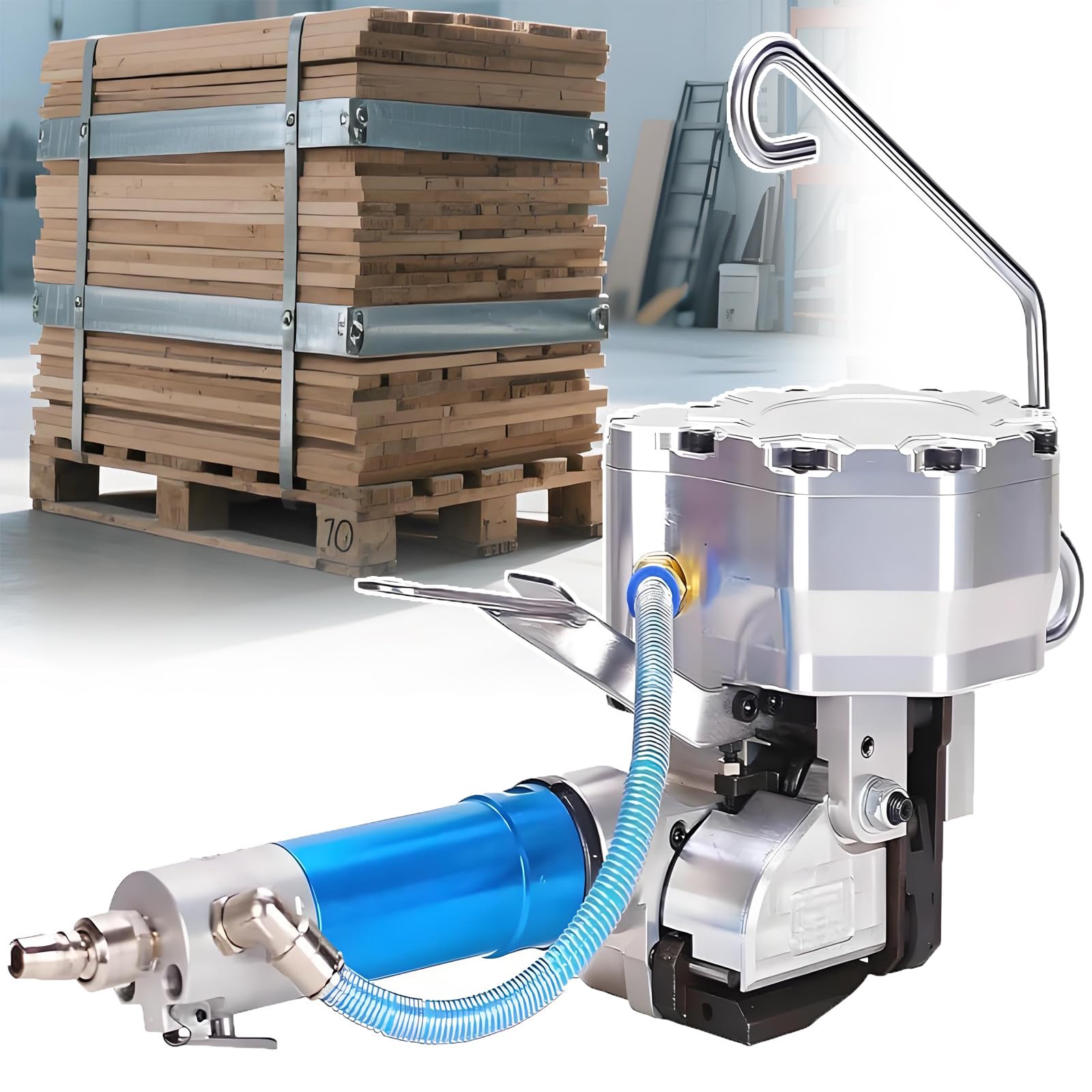 Cercleuse pneumatique, Haute Tension 4 200 N et Force de Serrage 6 300 N pour l'emballage de Bandes d'acier, de Bois et de bobines d'acier