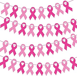 Pink Ribbon Breast Cancer Awareness Party Garland Breast Cancer Awareness Accessories Decorations 6PCS Pre-strung Ribbon Paper Hanging Banner Decor for Survivor Wall Ceiling Fundraising Event Supplies