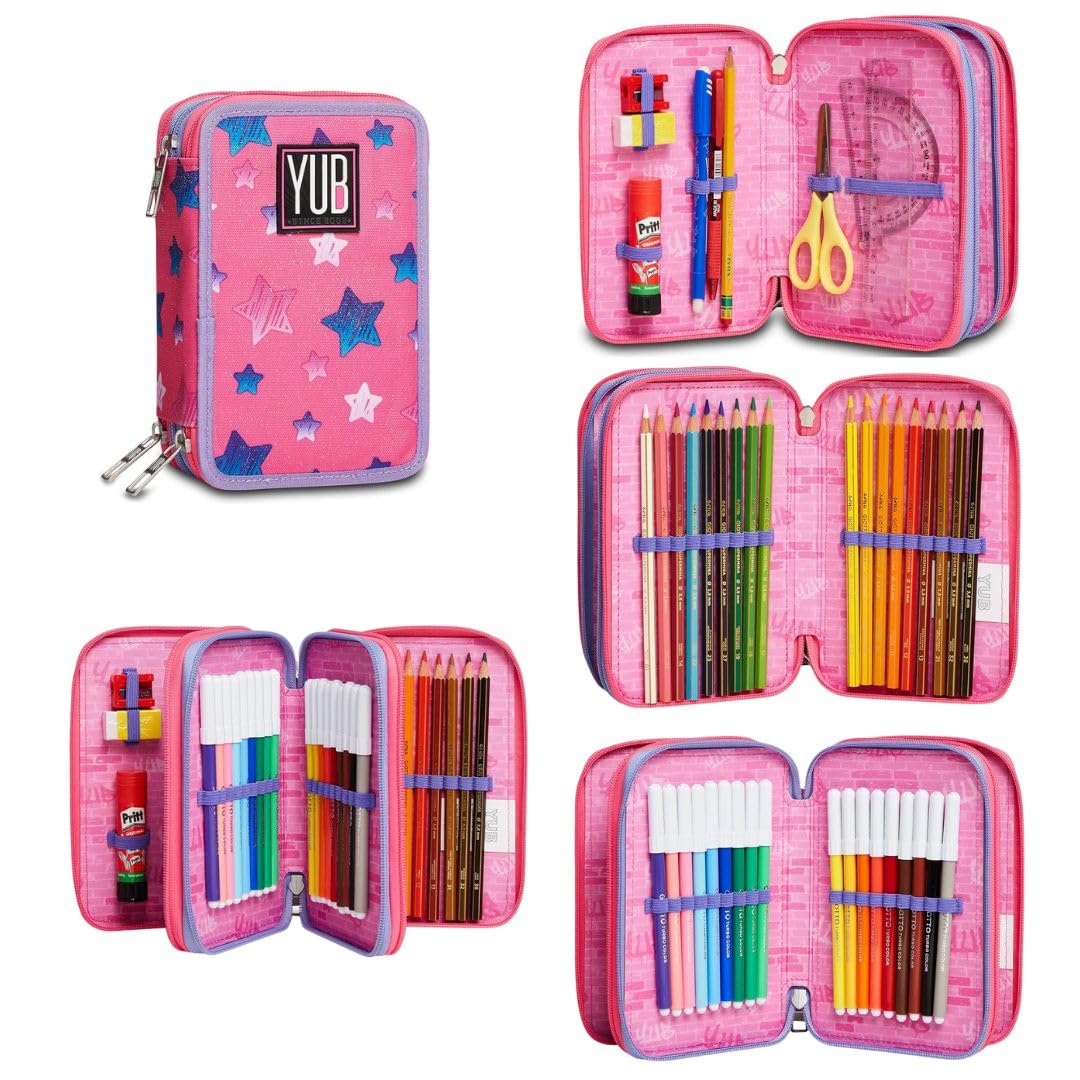 Seven Set Scuola Girl, Zaino con Astuccio 3 Zip e bustina, Design Hayride