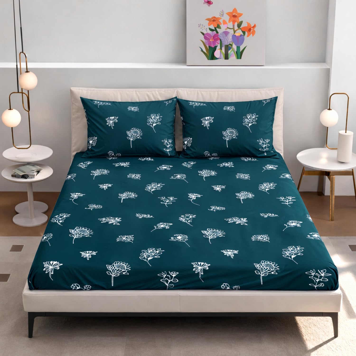 King Size Cotton Bedsheet - Floral, Soft & Breathable -4