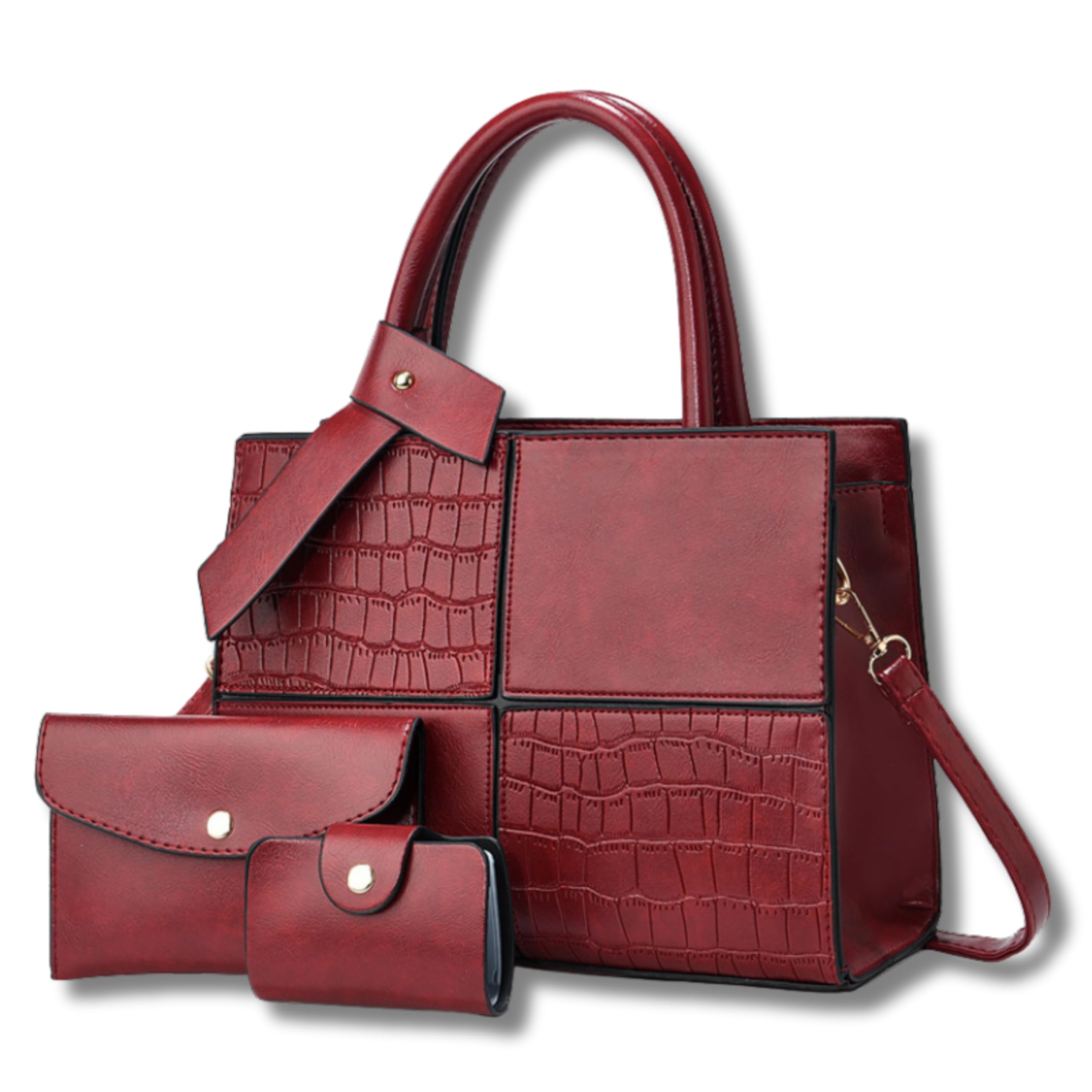 Buy ZELION | Luxury 3-in-1 Croc Texture PU Leather Handbag Set for