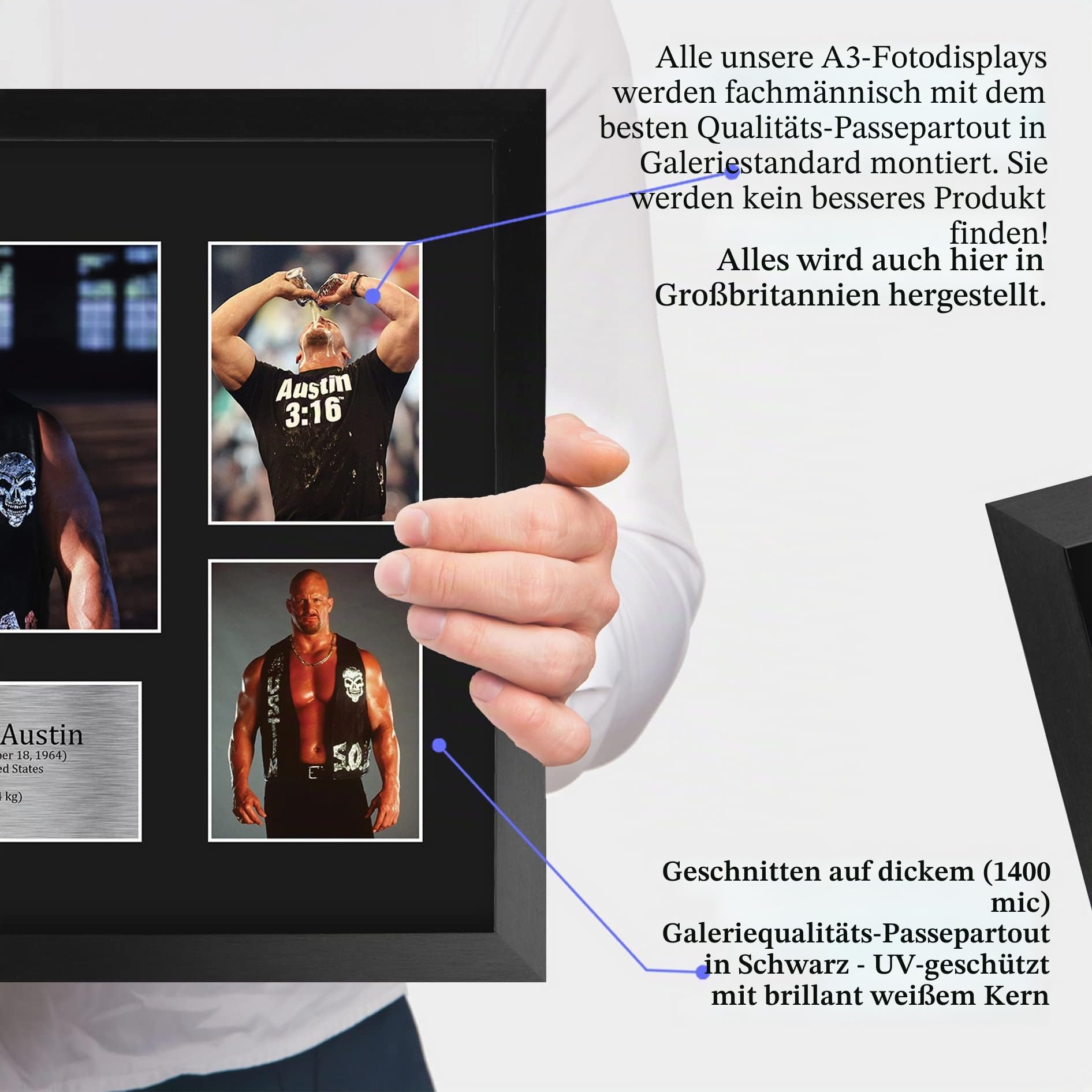 HWC Trading FR A3 Stone Cold Steve Austin Wrestling Geschenke Gedruckt, Signiert Autogramm Bild Für WWE & WWF Erinnerungsstücke-Fans - A3 Framed