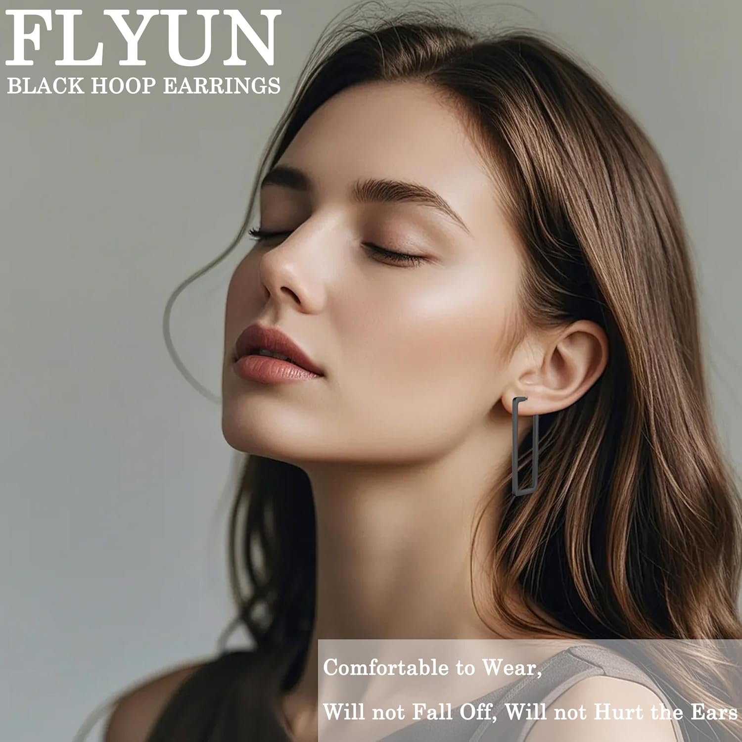 FLYUN Gold Silver Black Rainbow Large Square Hoop Dangle Trendy Earrings For Women-Hypoallergenic Stainless Steel Dangling Earrings For Sensitive Ears Women-Fashion Accessories Jewerlry Gift - Image 2