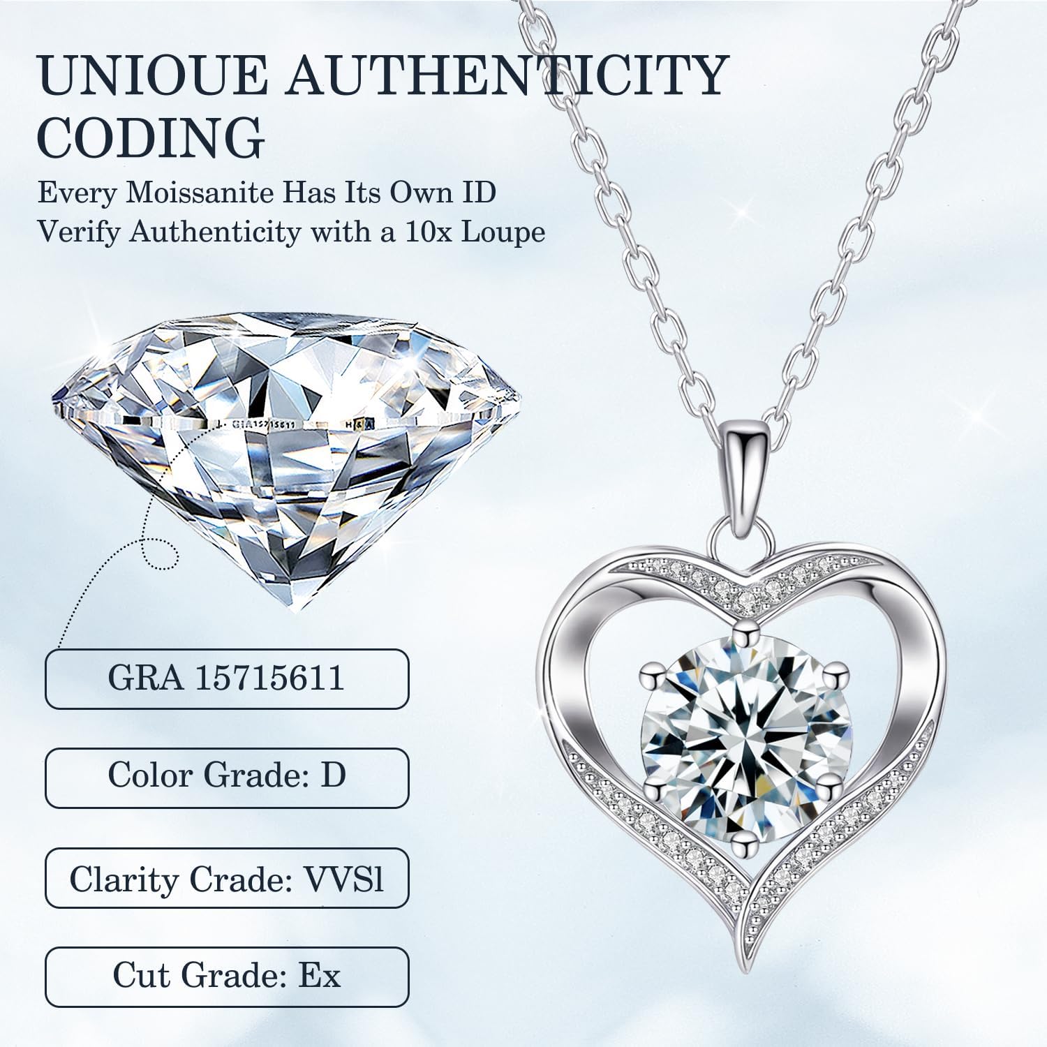 FreeKitee Moissanite Heart Necklace for Women, 1-2CT 925 Sterling Silver Pendant, Birthday Gift for Girlfriend, Anniversary Eternity Present for Wife, Jewelry Gifts for Christmas Valentine's Day - Image 3