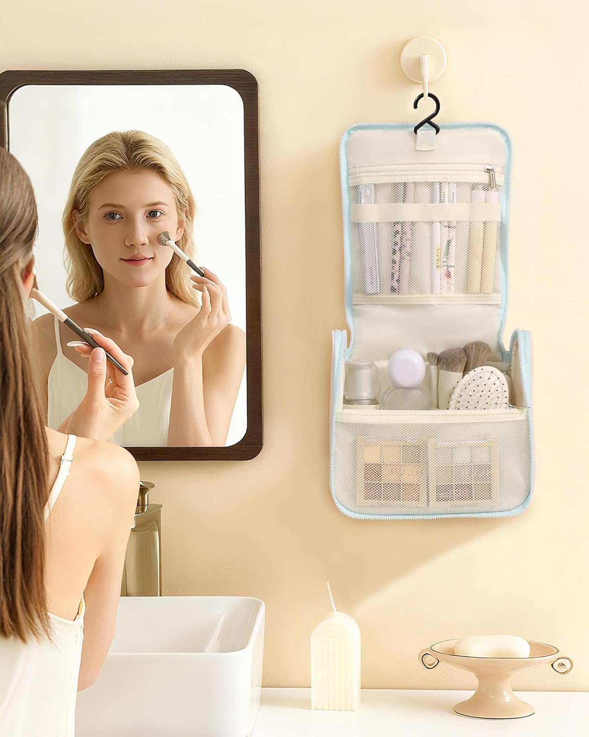 Makeup Bag, Big Coloueful Make Up Bag for Women Girls Cosmetic Bag (Pastel Pink) - Image 2