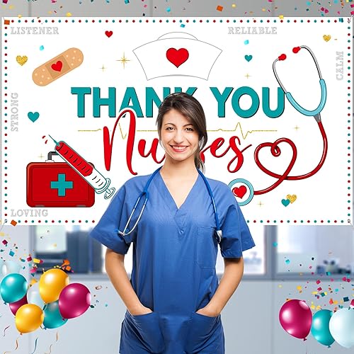 Miniatura 7 de Tudomro Decoración de fiesta de enfermera, pancarta de fondo con temática de enfermería, ideal para el día del médico, fiesta de graduación de