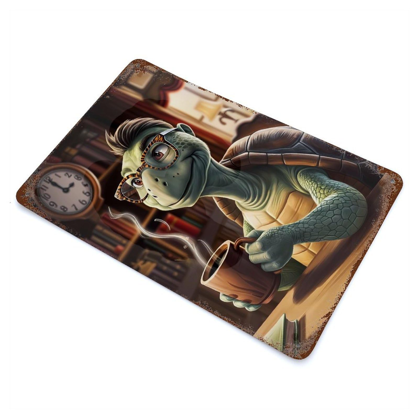 Turtle Drinking Coffee Vintage Metal Tin Sign 11.8"x7.9", Ideal for Cafe, Home Bar And Lounge Decor