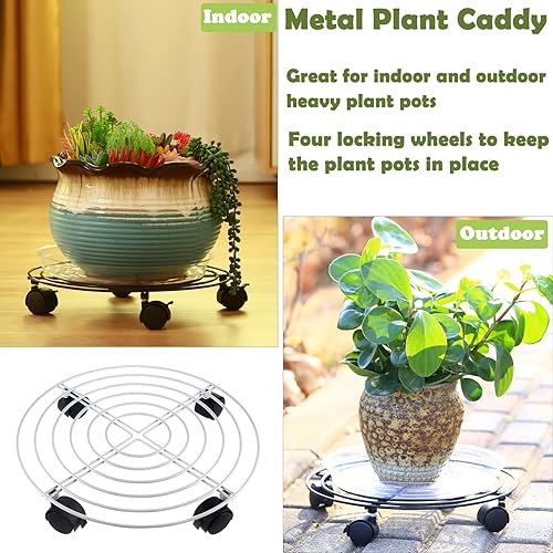 Miniatura 8 de Paquete de 3 soportes grandes de metal para plantas de 13.8 pulgadas con ruedas de hierro forjado de alta resistencia con ruedas para interiores y