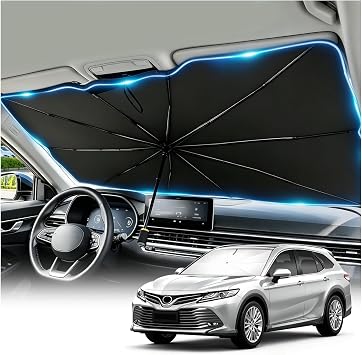 57.09"x33.46" Car Windshield Sun Shade Umbrella,Titanium Silver Sun Shade for Car Windshield for Blocking Sunlight,Foldable Windshields Umbrella Suns Shades for Cars with Storage Bag