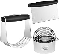 HULISEN Stainless Steel Biscuit Cutter Set with Dough Blender & Pastry Scraper - 3-Pc Ergonomic Baking Tools, 5 Sizes, Gift Box