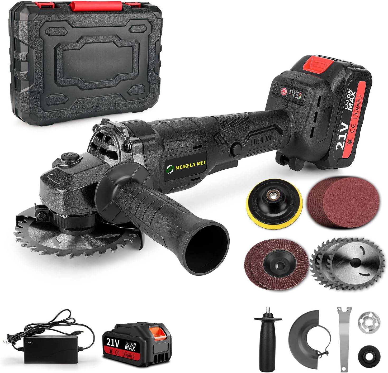 21V Cordless Angle Grinder Set With 19000RPM Brushless Electric Motor