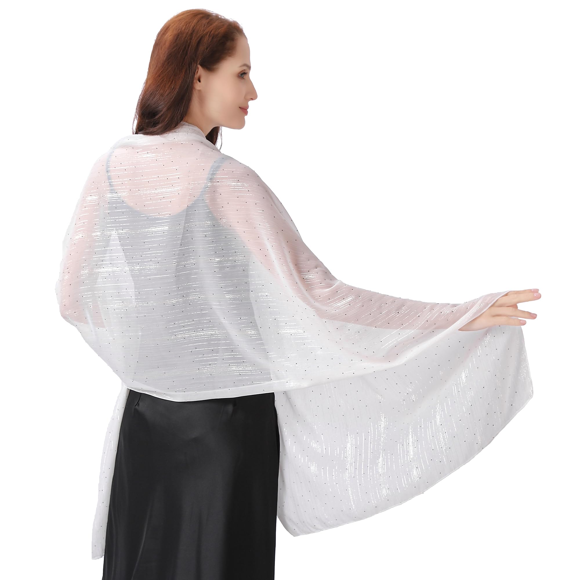 Ladiery Women Shawls and Wraps for Evening Dresses, Lightweight Soft Chiffon Sparkly Rhinestones Women Formal Scarf Shawl Wraps for Weddings