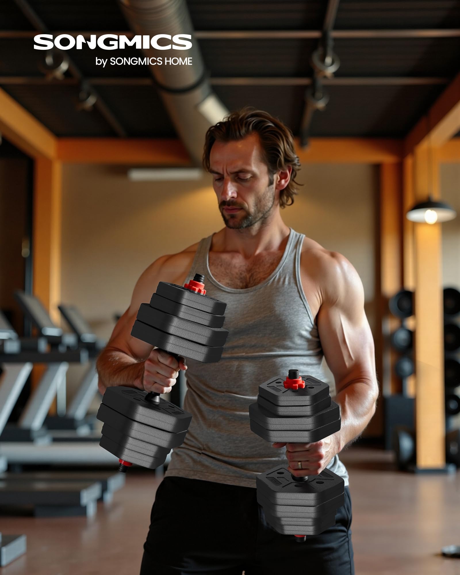 SONGMICS Hantelset, Hanteln mit Verbindungsstange, Hexagon, Kurzhantelset, 10 kg, 20 kg, 30 kg, 40 kg, für Workout, Fitnesstraining, Gewichtheben für Zuhause, Fitnessstudio