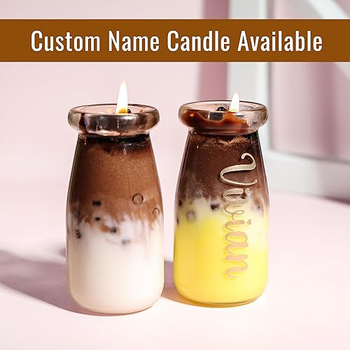 Miniatura 4 de UPFLICK Personalized Boba Candle Birthday Gift Bubble Tea Candle Strong Scent Soy Wax Custom Name Vinyl Text Glass Container Candles for Women,