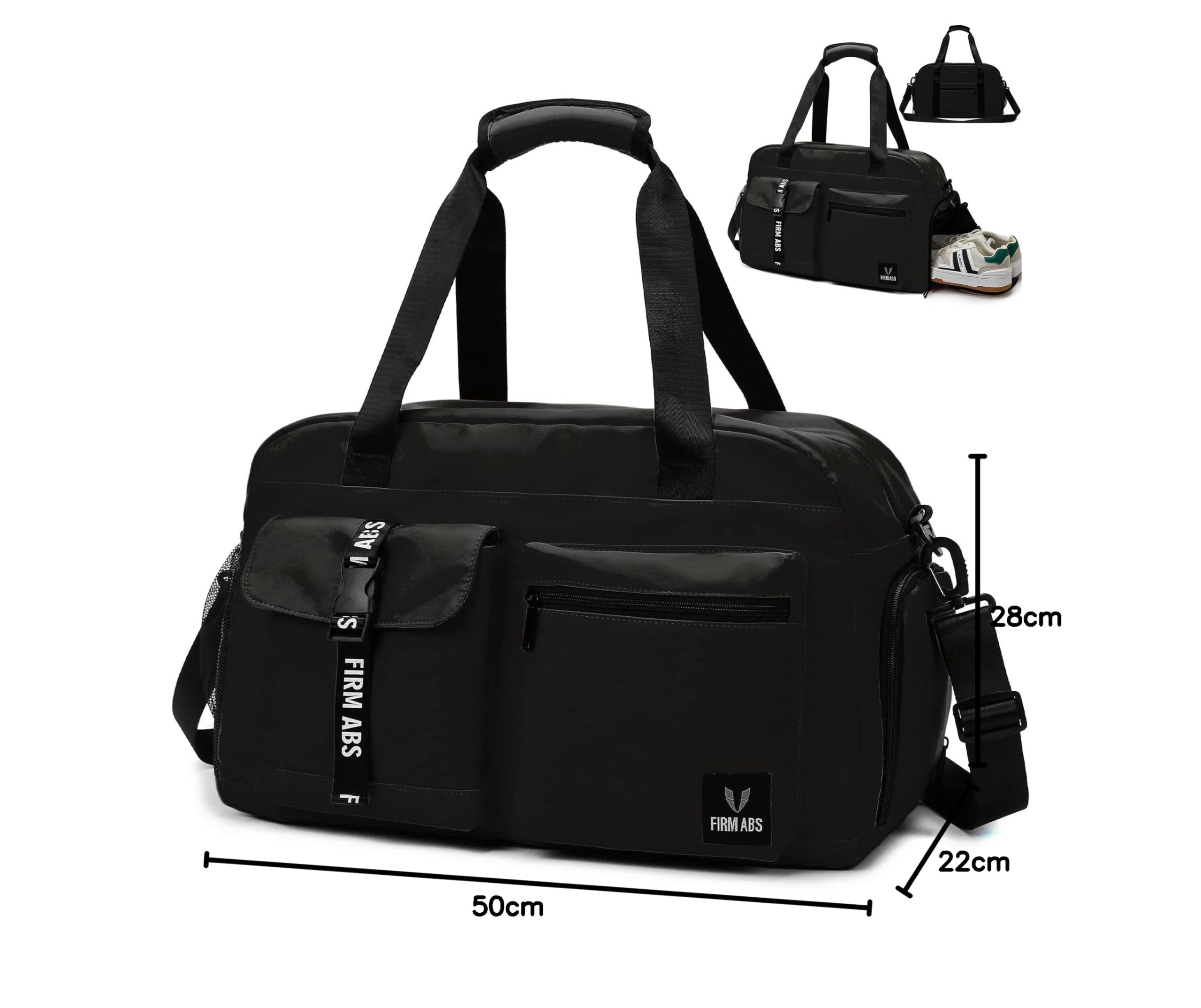 Sac de Sport Femme Homme, Sac Sport avec Compartiment à Chaussures de Ventilation, Sac de Voyage Femme Imperméable avec Compartiment Humide (Noir)