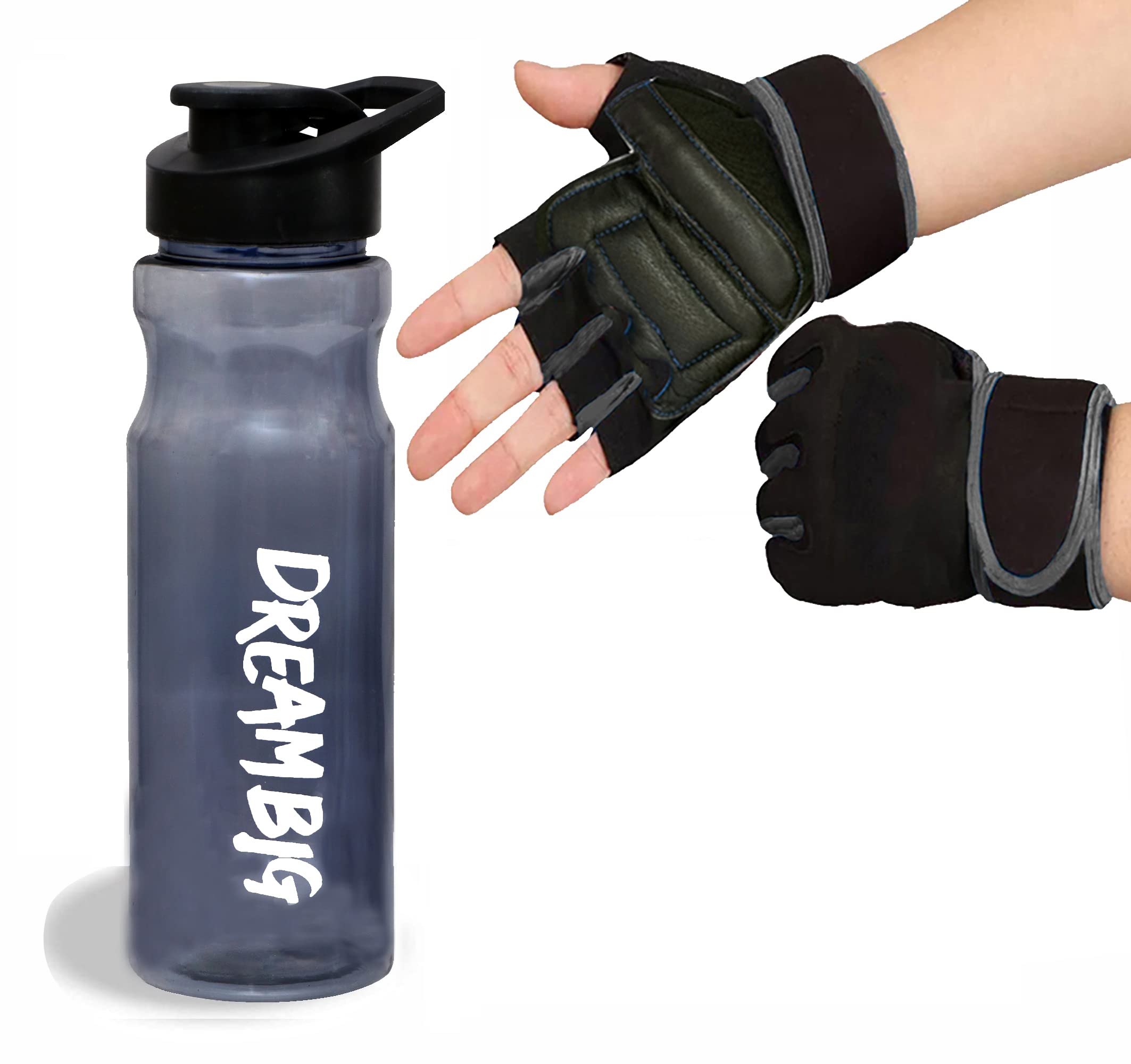 Special Combo of Gym Water Bottle with Half Finger Gloves For Gym Workout| Sports (BPA Free Gym Shaker Bottle 600 ml) | Stylish Sipper with Half Finger Gloves for Men & Women. (Black)-image-34