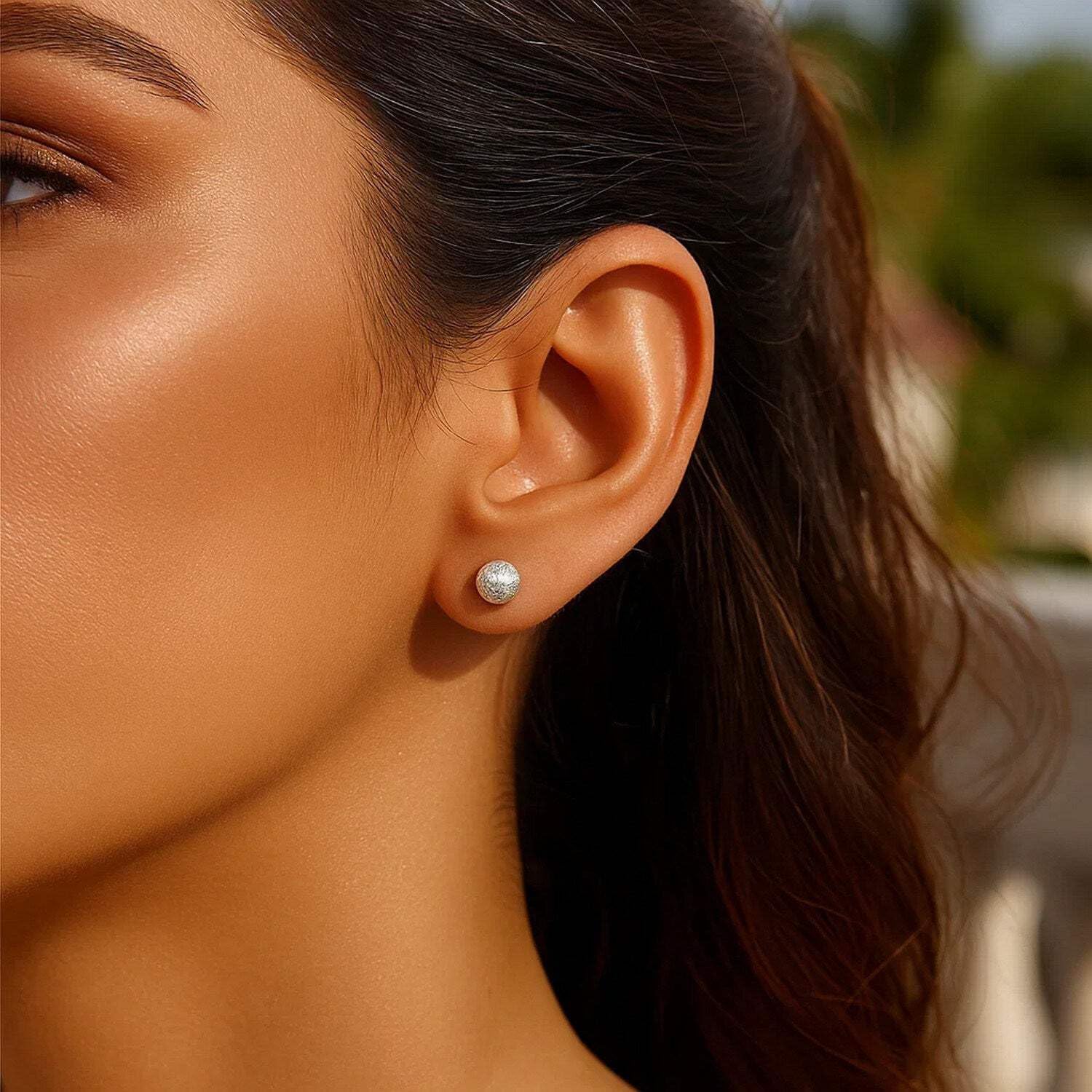 14k White Gold Ball Earrings with Crystal Cut Texture White Gold