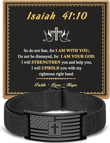 HEYOLL Cross Bracelet for Men Boys, Black American Flag Cross Bracelet Bible Ver