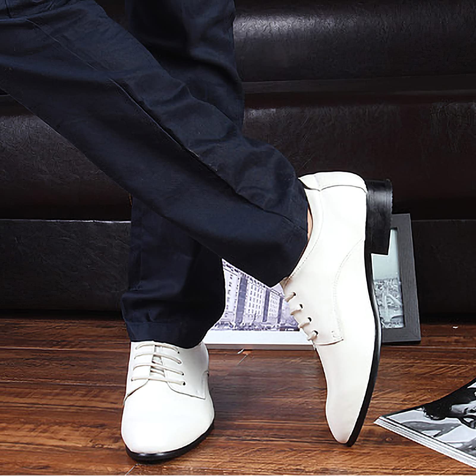ANUFER Uomo Inteligente Vera Pelle Scarpe da Sera Formale Azienda Derby Allacciate