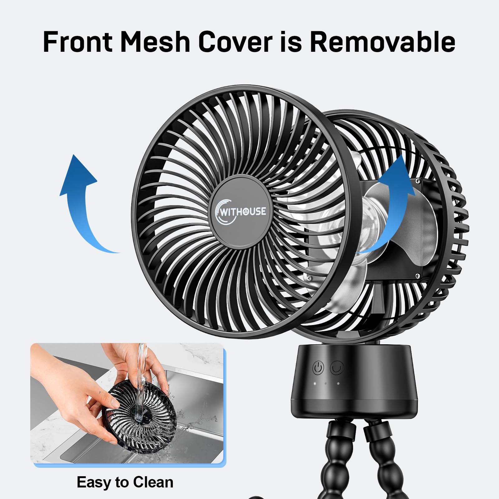 Ventilatore portatile per passeggino, ventilatore portatile silenzioso da 20000mAh, 120° staccabile a 3 velocità, ventilatore ricaricabile a clip USB con luce notturna a LED.