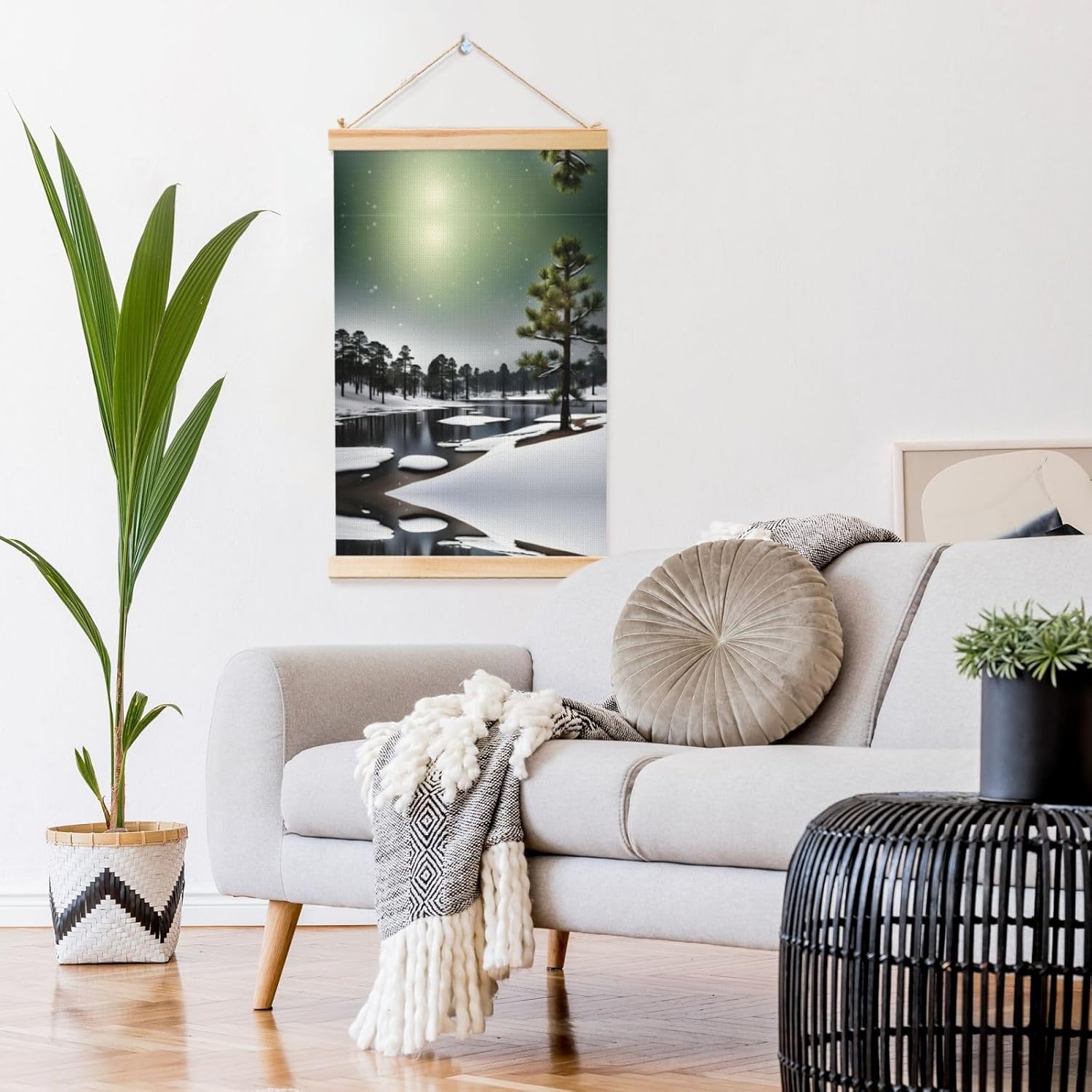 Pine Needle Tree Winter Print Poster Hanger,Hanging Poster, Poster Frame,Wood Poster Hanger, For Wall Hanging