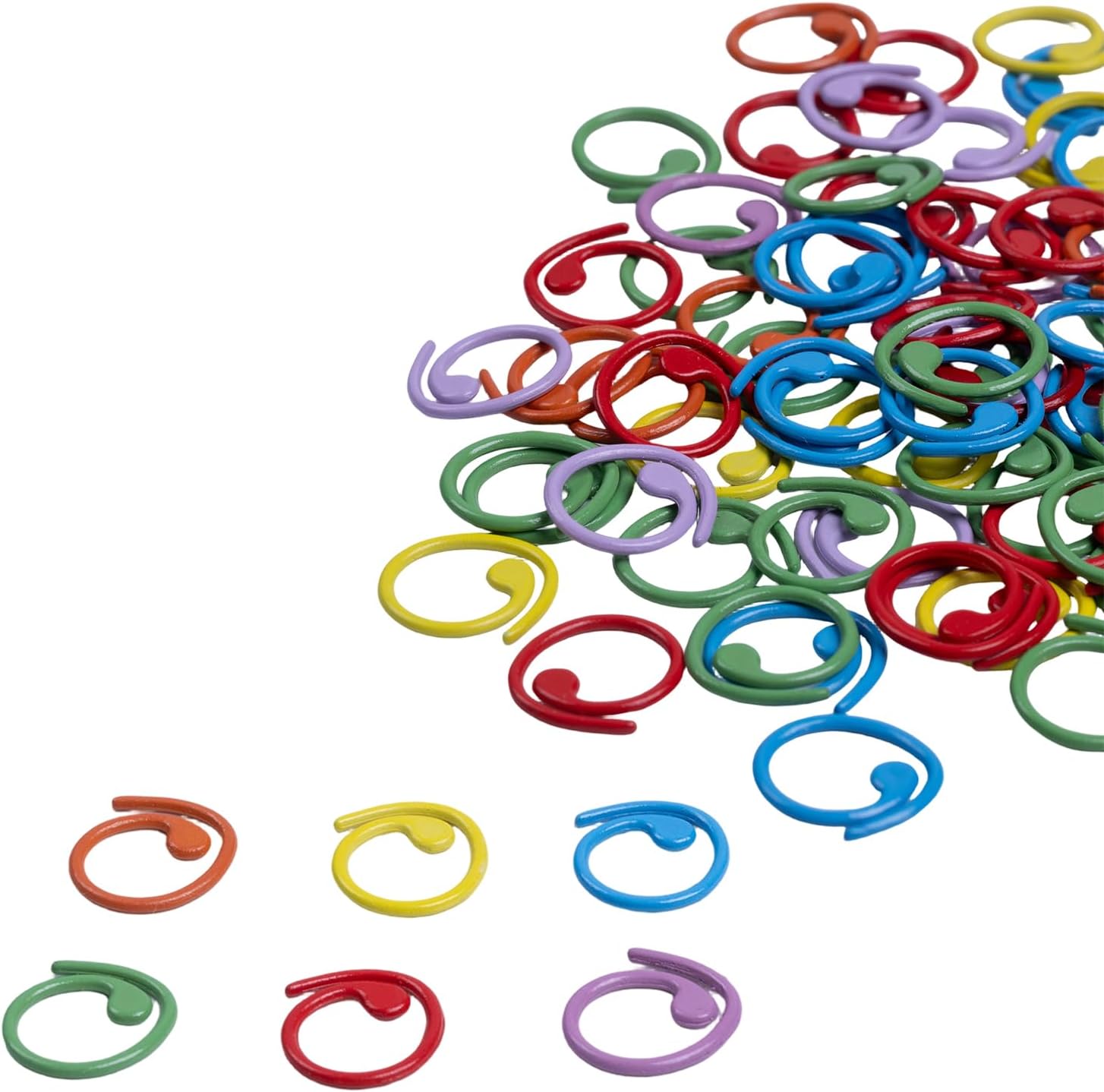 Pine & Linen 100pcs Colorful Metal Stitch Markers,Spiral Stitch Markers Locking Rings Crochet Markers,Crochet Stitch Rings for DIY Craft Projects/Crafters（Multicolor A）