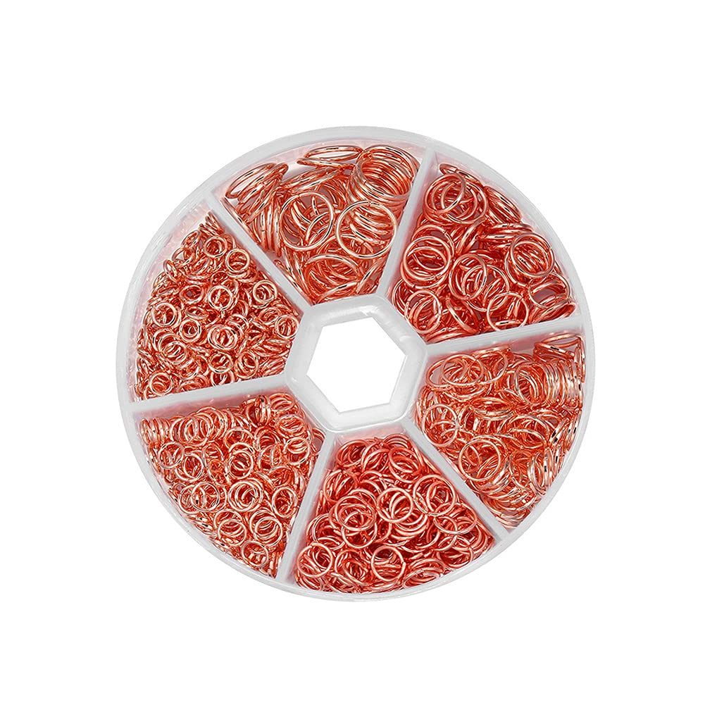 970 Pieces Metal Jump Rings Jewelry Connectors Split Rings Open Jump Rings for Jewelry Making, 4mm, 5mm, 6mm, 7mm, 8mm, 10mm, Rose-Gold
