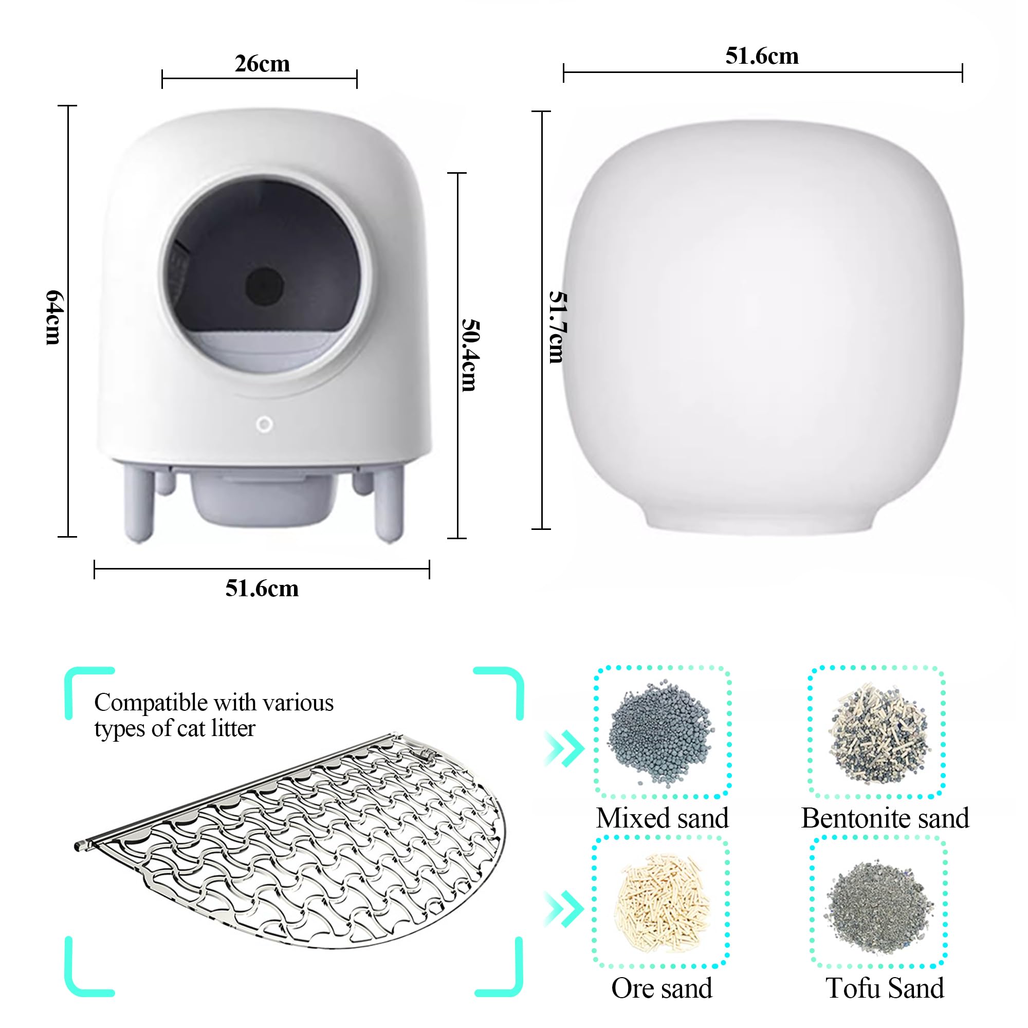 56L Automatyczna kuweta dla kota z kontrolą aplikacji, radarem, izolacją zapachów, robotem do kuwet matą wielu kotów(White 1)