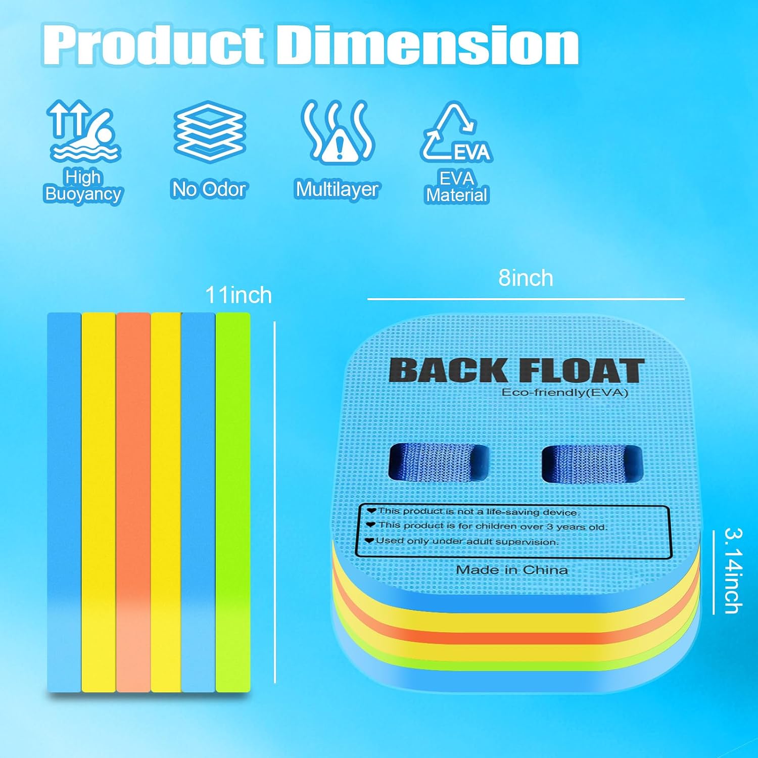 Back Float Kids Swim Belt Bubble, Adjustable 3-Layer Buoyancy Thicken Split Foam Floats, Safety Swim Training Board for Children Toddlers Swimming Beginners Pool Water Lessons Equipment
