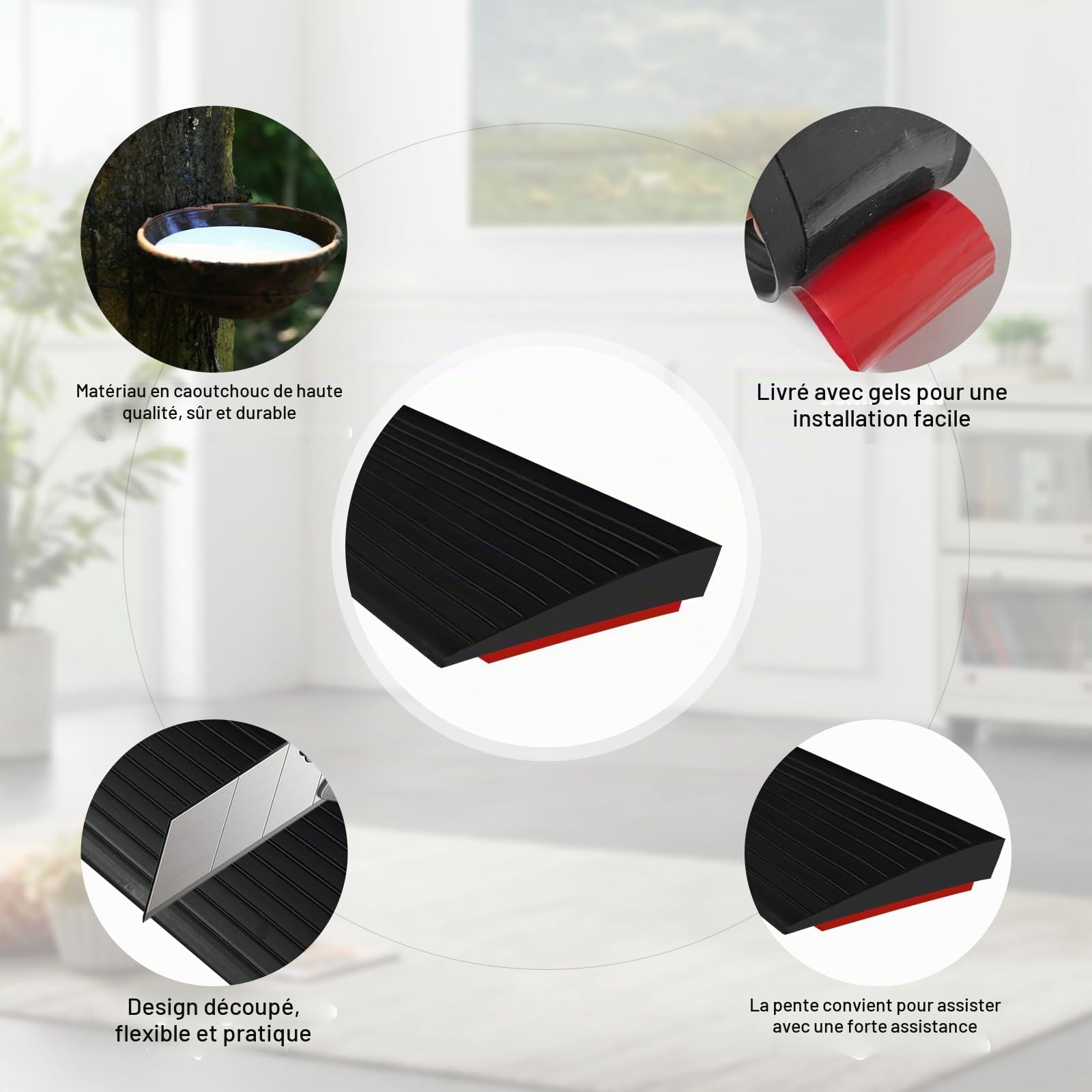 Rampe de Seuil de Porte,1m*8cm*3cm Barre de Seuil Adhesive en Caoutchouc,Rampe de Bord de Porte,Profil de Transition,Convient pour Fauteuils Roulants, Robot,Garages(Haut 3cm)