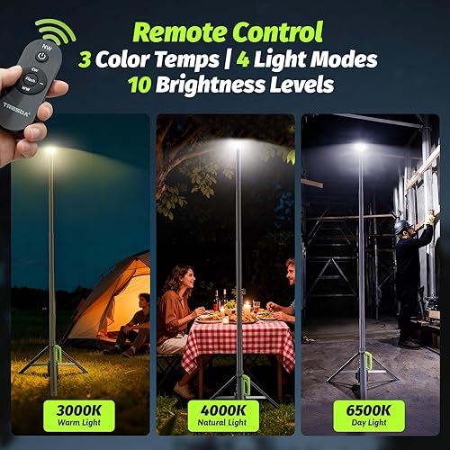 Miniatura 3 de Luz de campamento con soporte, luz de trabajo recargable de 8.4 pies, 6000mAh 300040006500K regulable luz de trabajo LED portátil 3000LM para