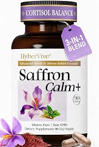 Saffron Supplements with Ashwagandha & L-Theanine, 368.5mg, 90 Vegan Caps