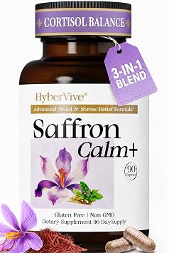 Saffron Supplements with Ashwagandha & L-Theanine, 368.5mg, 90 Vegan Caps