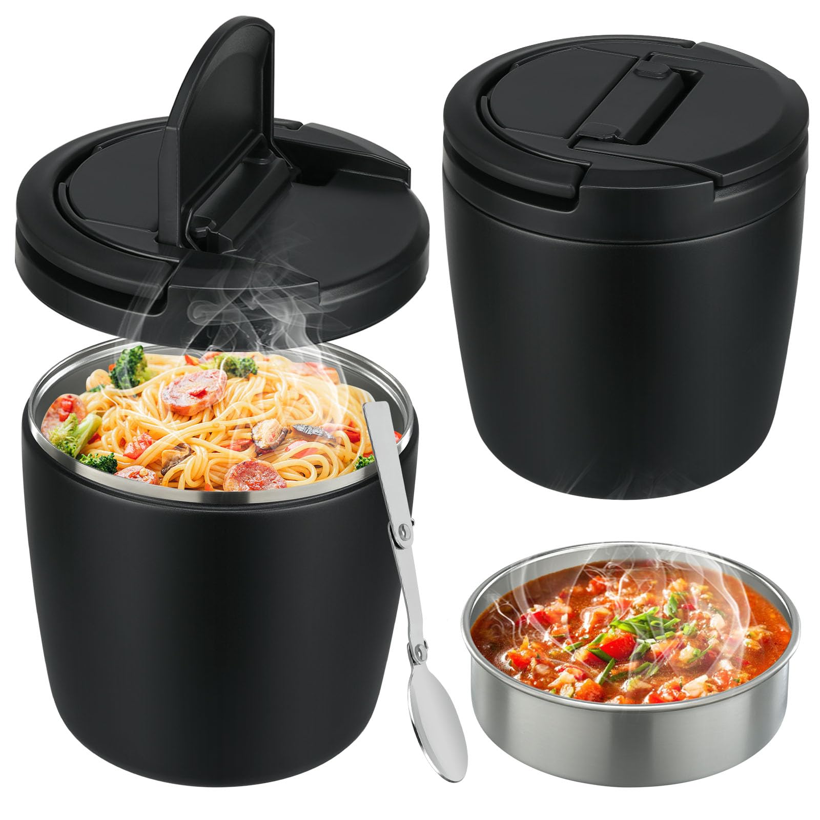 wiwens Recipientes de almuerzo aislados de 1,332.4 g para adultos, sopa térmica para comida caliente, boca ancha, a prueba de fugas, caja bento térmica de acero inoxidable con tapa de hebilla y