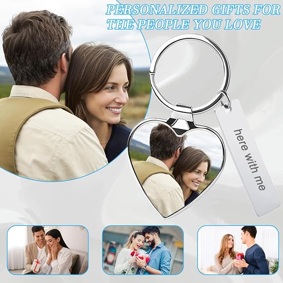 Personalised Photo Keyring Custom Heart Bar Keychain Set Double Side Gift | Rust-Resistant Shockproof Material, Couple Keepsake, Pet Lover Memory, Backpack Accessory, Luggage Tag For Office Use